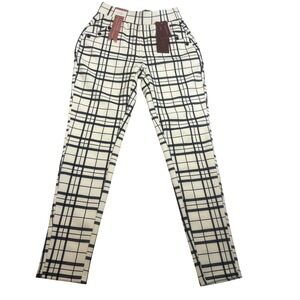Indero Scuba Grid Plaid Slim Leg Pants Black White AL180412J-21 SM NEW